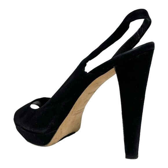 MIU MIU Black Suede Leather Platform Slingback Pumps Heels Peep Toe 40 10 - Picture 11 of 16